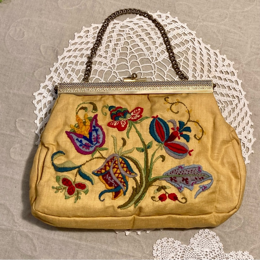 Vintage Handstitched Crewel Needlepoint Handbag Double Sided Design - Picture 6 of 14